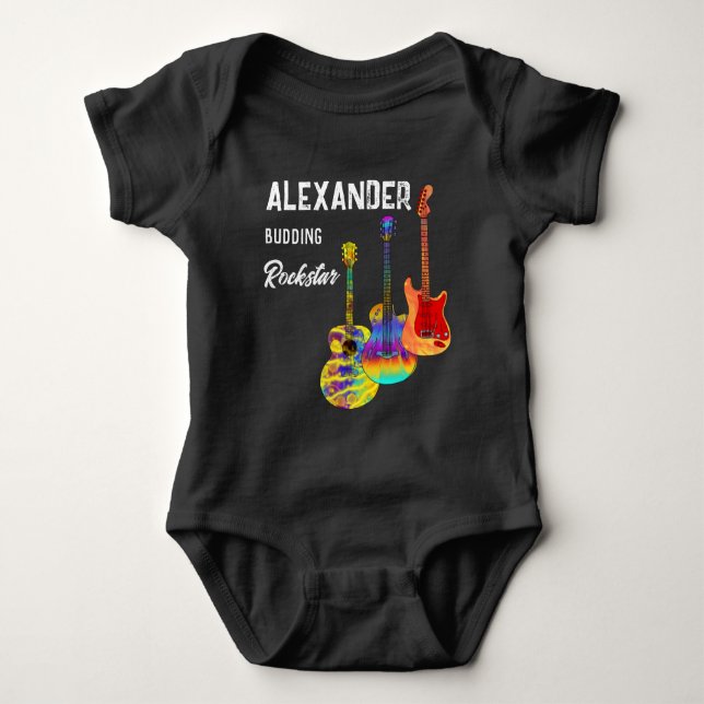 rockstar guitarist colourful guitar baby bodysuit (Front)