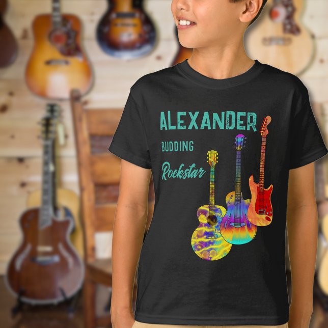 rockstar guitarist colourful guitars  T-Shirt (Colorful guitar custome name budding rockstar tshirt for guitarists musicians and music lovers)