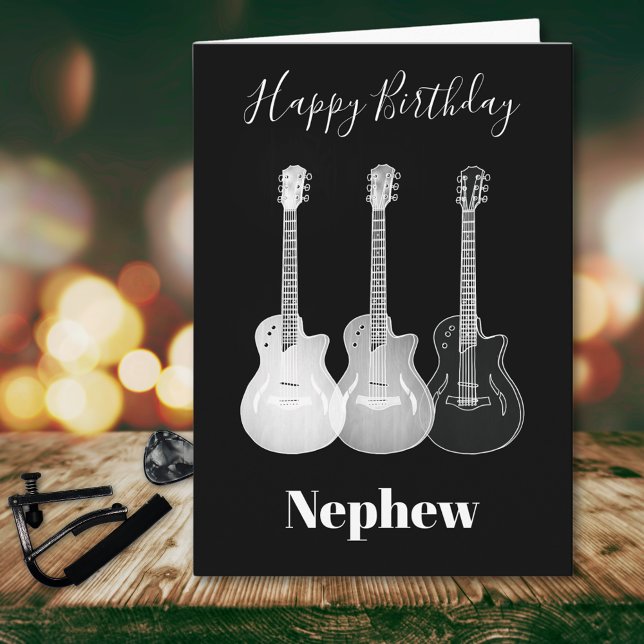 Rockstar Guitars Monochromatic Nephew Card (Guitar happy birthday nephew cool black and white greetings card)