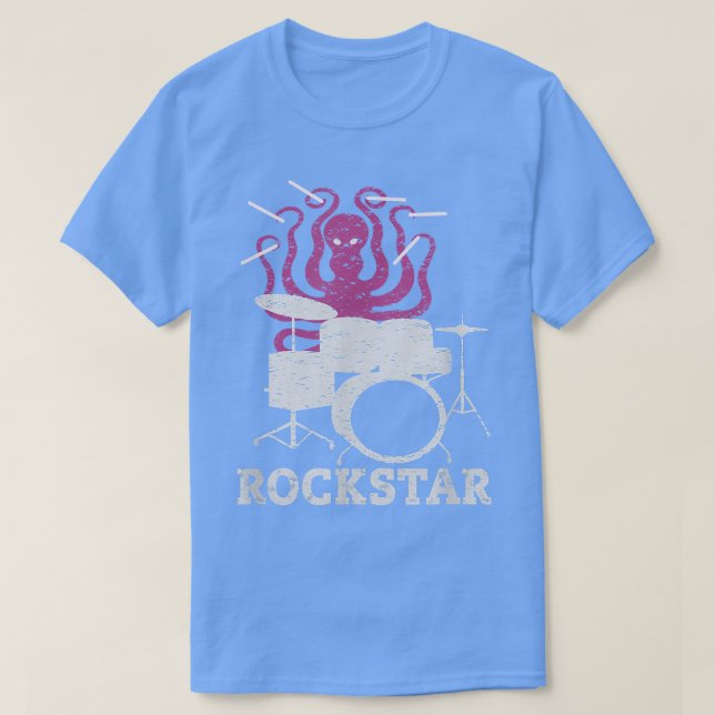 Rockstar Kids Vintage Music Octopus Drummer  T-Shirt (Design Front)