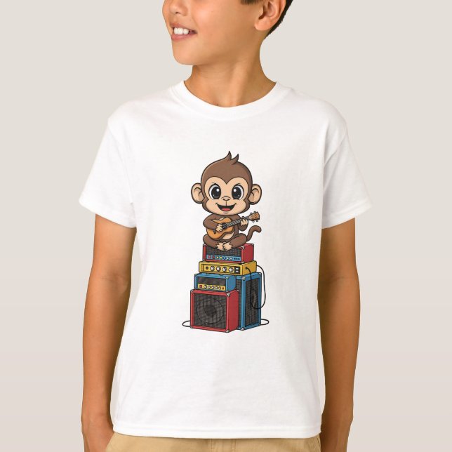 Rockstar Monkey Guitar Musician Kids T-Shirt (Front)