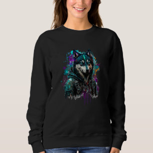 Rockstar portrait snow dog huskies Siberian Husky Sweatshirt