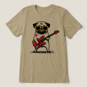 Rockstar Pug Dog Playing Electric Guitar Tri-Blend Shirt
