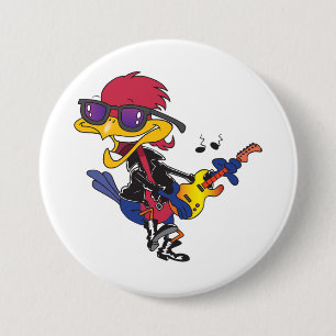 Rockstar Roadrunner Bird Playing Guitar 7.5 Cm Round Badge