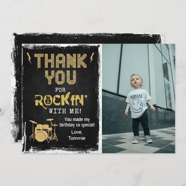 Rockstar Rocker Chalk Grunge Thank You Card (Front/Back)