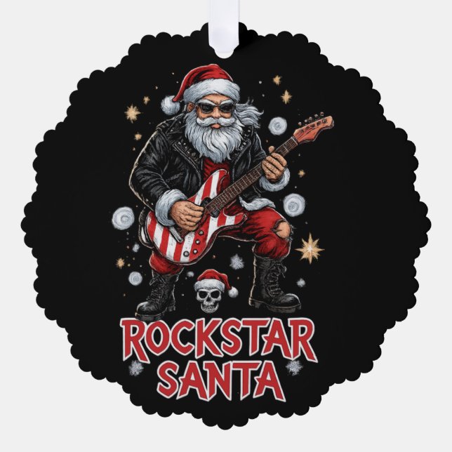 Rockstar Santa Paper Ornament (Front)