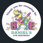 Rockstar T-Rex Dinosaur Kids Boys Birthday Party Classic Round Sticker<br><div class="desc">Cute party favours for kids,  boys or girls who love dinosaurs and t-rex. Perfect for kids birthday party,  party favours and thank you label. You can also customise the text for baby shower or other occasion and party.</div>