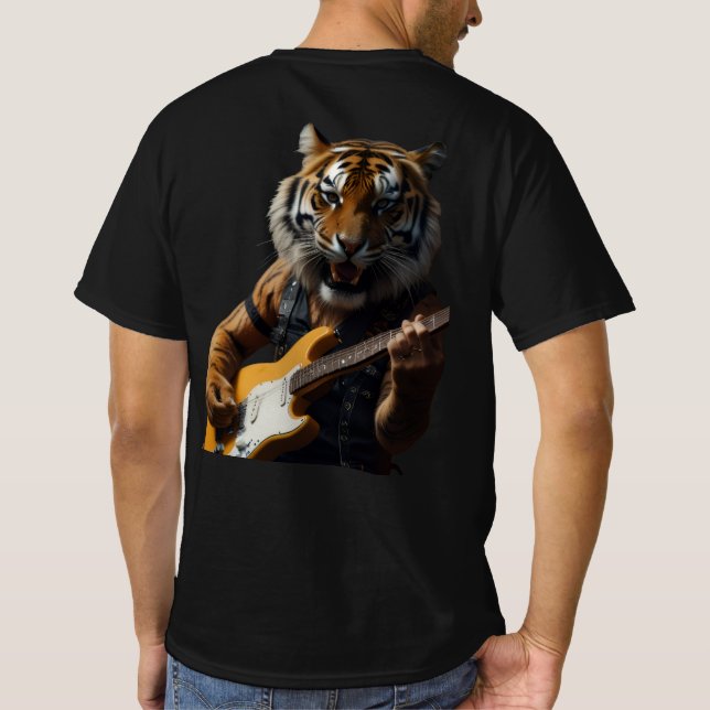 Rockstar Tiger with Electric Guita T-Shirt (Back)