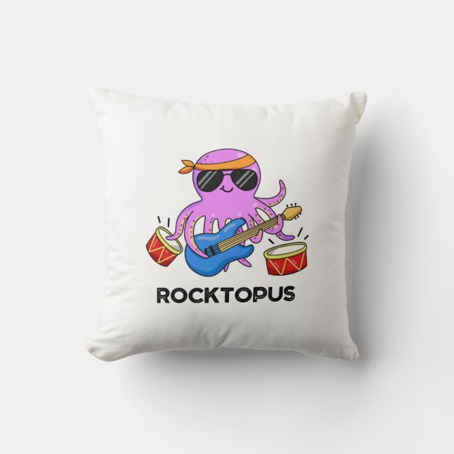 Rocktopus Funny Rock Band Octopus Pun  Cushion (Front)