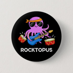 Rocktopus Funny Rock Band Octopus Pun Dark BG 6 Cm Round Badge