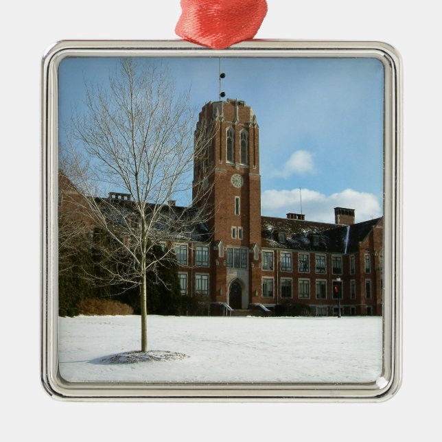 Rockwell in Winter at Grove City College Metal Tree Decoration (Front)