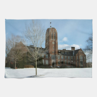 Rockwell in Winter at Grove City College Tea Towel