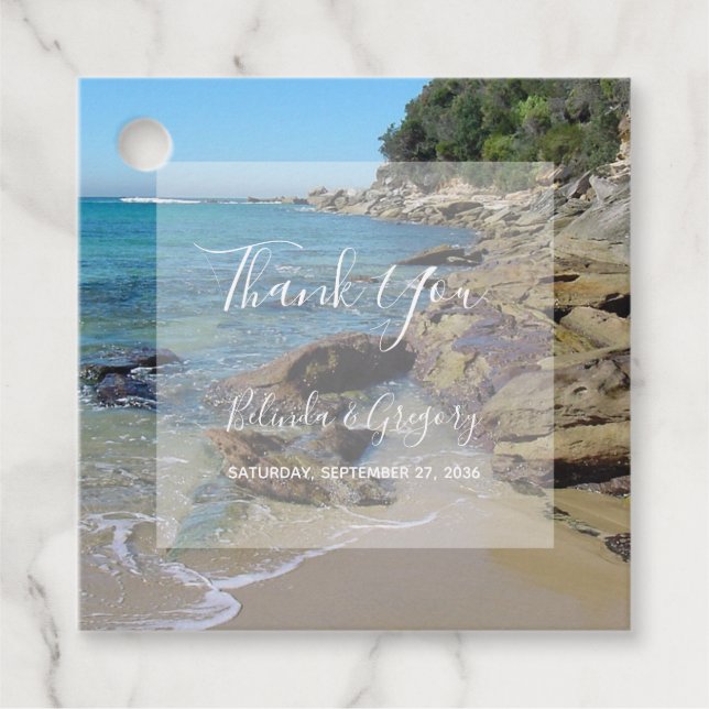 Rocky Beach Wedding Gift Favour Tags (Front)