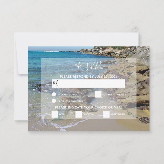 Rocky Beach Wedding RSVP Cards (Front)