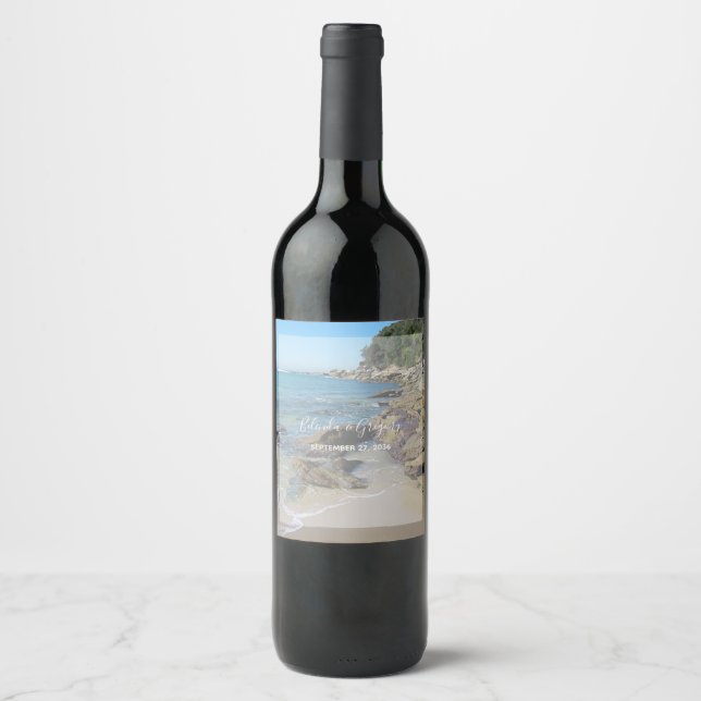 Rocky Beach Wedding  Wine Label (Front)