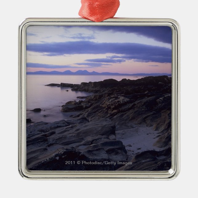 Rocky Coast at Sunset in Kintyre, Argyll, Scotland Metal Tree Decoration (Front)