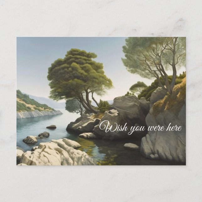 Rocky cove in of a lake in the hills postcard (Front)