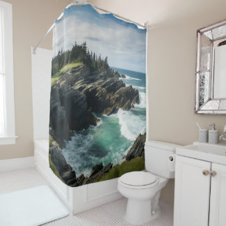 Rocky Cove Ocean Cliffside Themed Shower Curtain