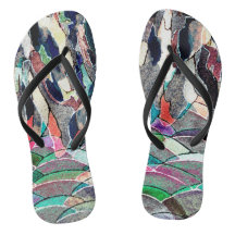 Rocky Meadow Watercolor Abstract Art Flip Flops