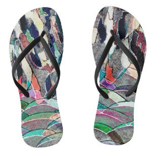 Rocky Meadow Watercolor Abstract Art Flip Flops