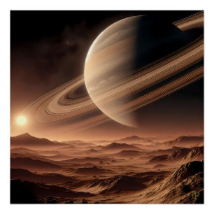 Rocky Moon of a Ringed Giant Poster