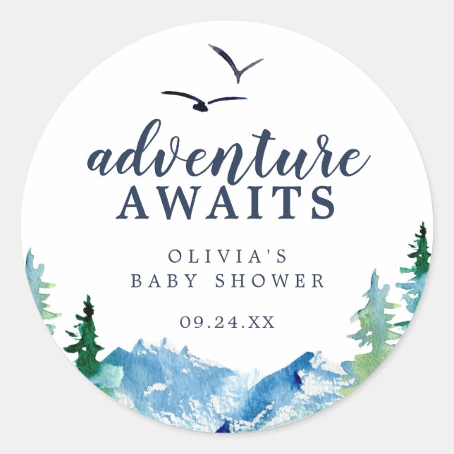 Rocky Mountain Adventure Awaits Party Favour Classic Round Sticker (Front)