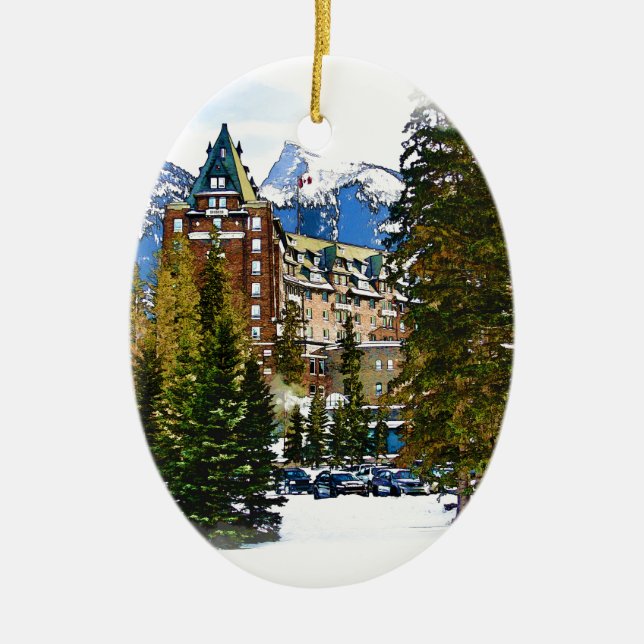 Rocky Mountain Castle - Banff Canada Ceramic Tree Decoration (Front)