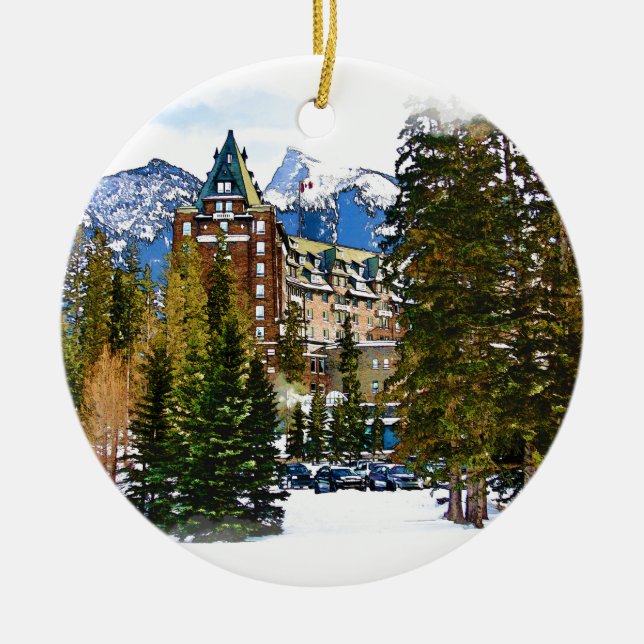 Rocky Mountain Castle - Banff Canada Ceramic Tree Decoration (Front)