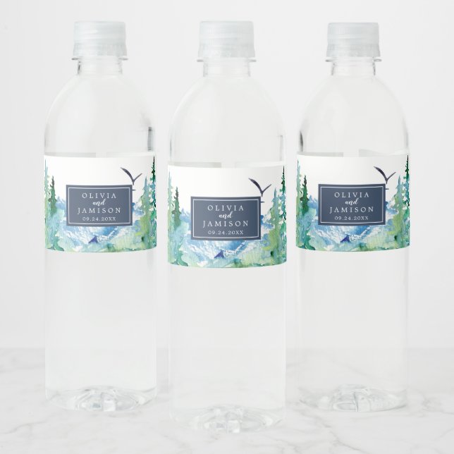 Rocky Mountain Destination Wedding Water Bottle Label (Bottles)
