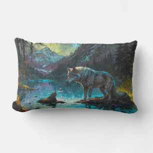 Rocky Mountain Grey Wolf Art Lumbar Cushion