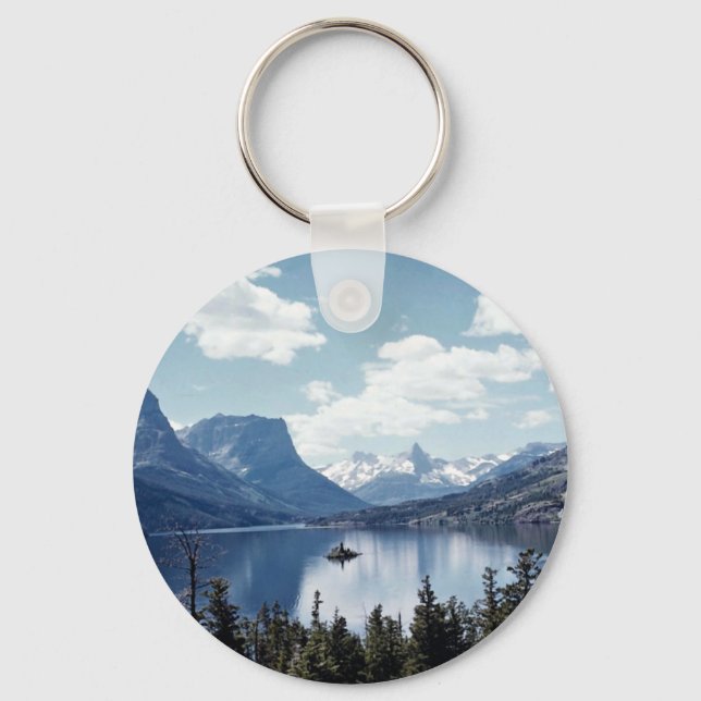 Rocky Mountain lake view, Glacier National Park, M Key Ring (Front)