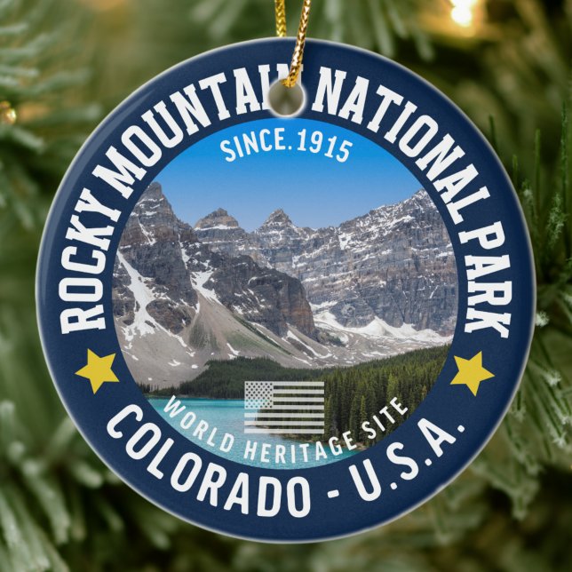 Rocky Mountain Landscape – Travel Photography  Ceramic Tree Decoration (Creator Uploaded)