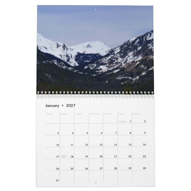 Rocky Mountain National Park Calendar (Jan 2027)