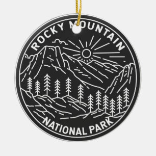 Rocky Mountain National Park Colorado Monoline  Ceramic Tree Decoration