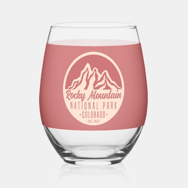 Rocky Mountain National Park Colorado Stemless Wine Glass (Front)