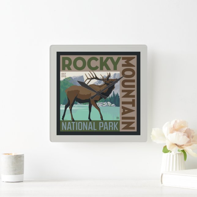 Rocky Mountain National Park | Elk Square Wall Clock (Home)