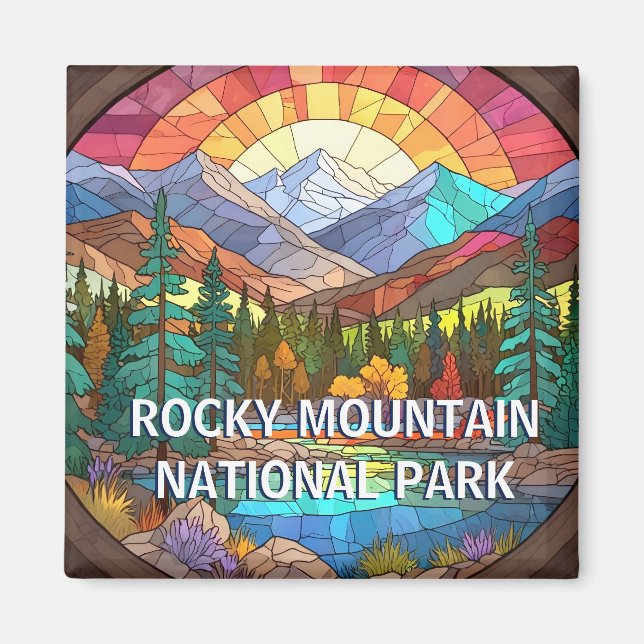 Rocky Mountain National Park Faux Stained Glass Magnet (Front)