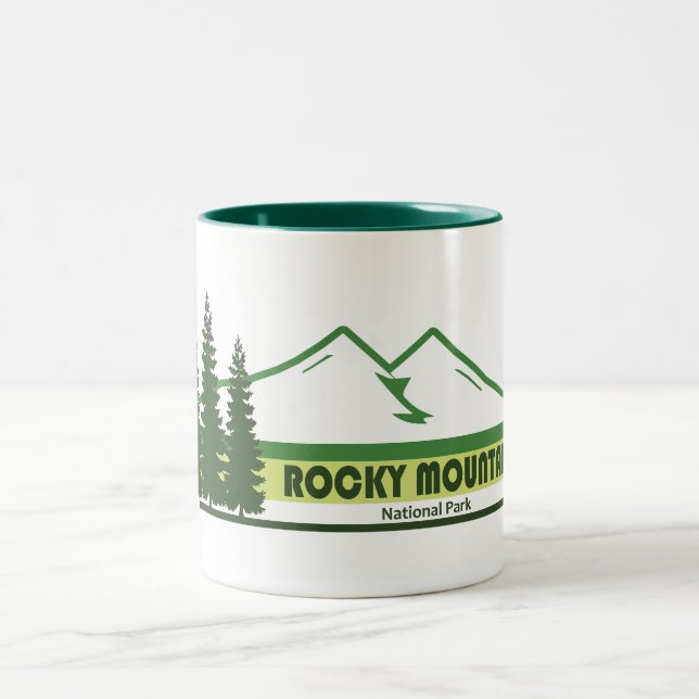 Rocky Mountain National Park Green Stripes Two-Tone Coffee Mug (Center)
