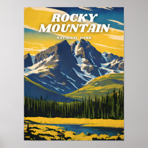 Rocky Mountain National Park illustration retro Ae Poster
