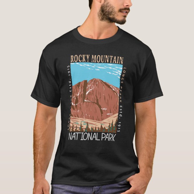 Rocky Mountain National Park Longs Peak Distressed T-Shirt (Front)