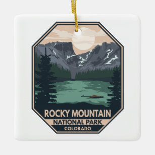 Rocky Mountain National Park Minimal Retro Emblem Ceramic Ornament