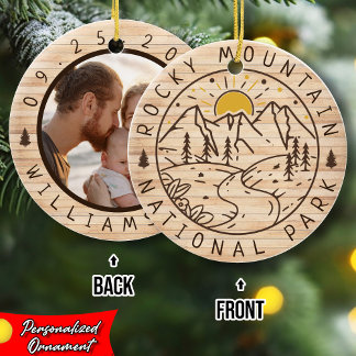 Rocky Mountain National Park Minimalist Wood Ceramic Tree Decoration