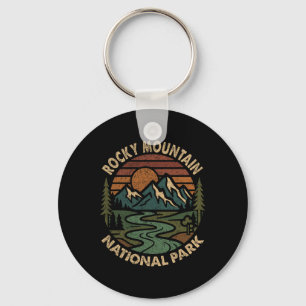 Rocky Mountain National Park Retro Sunset Mountain Key Ring