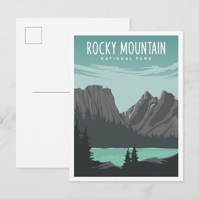 Rocky Mountain National Park Travel Illustration Postcard (Front/Back)