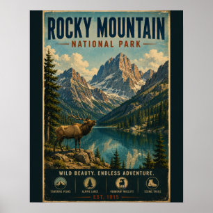 Rocky Mountain National Park Vintage Scenic Landsc Poster