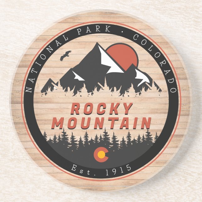 Rocky Mountain National Park Wood Vintage Sunset Coaster (Front)