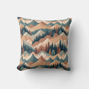 Rocky Mountain & Pine Forest Landscape Painting Cushion