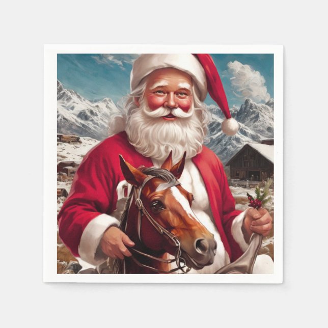 Rocky Mountain Santa and His Horse Napkin (Front)