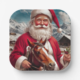 Rocky Mountain Santa and His Horse Paper Plate