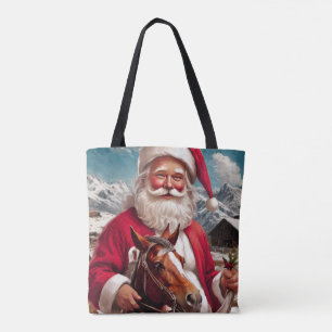Rocky Mountain Santa and His Horse Tote Bag